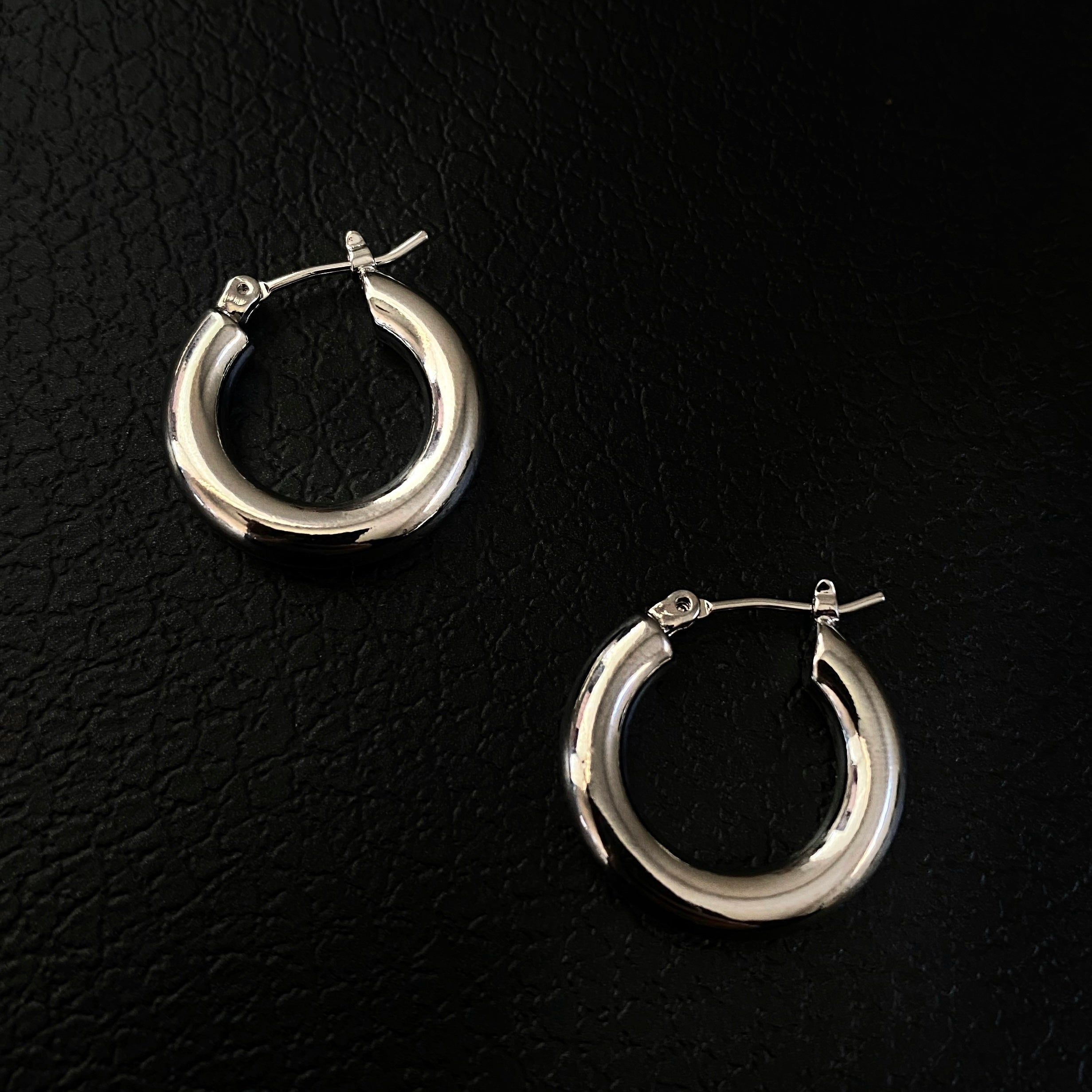 White Gold Silver Thick Hoop Earrings Small