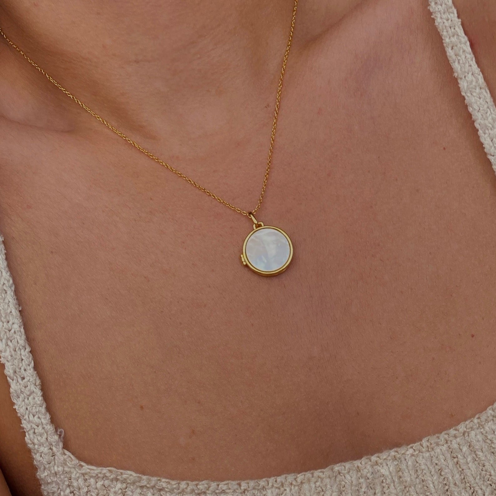 Round Pearl Locket Necklace Gold